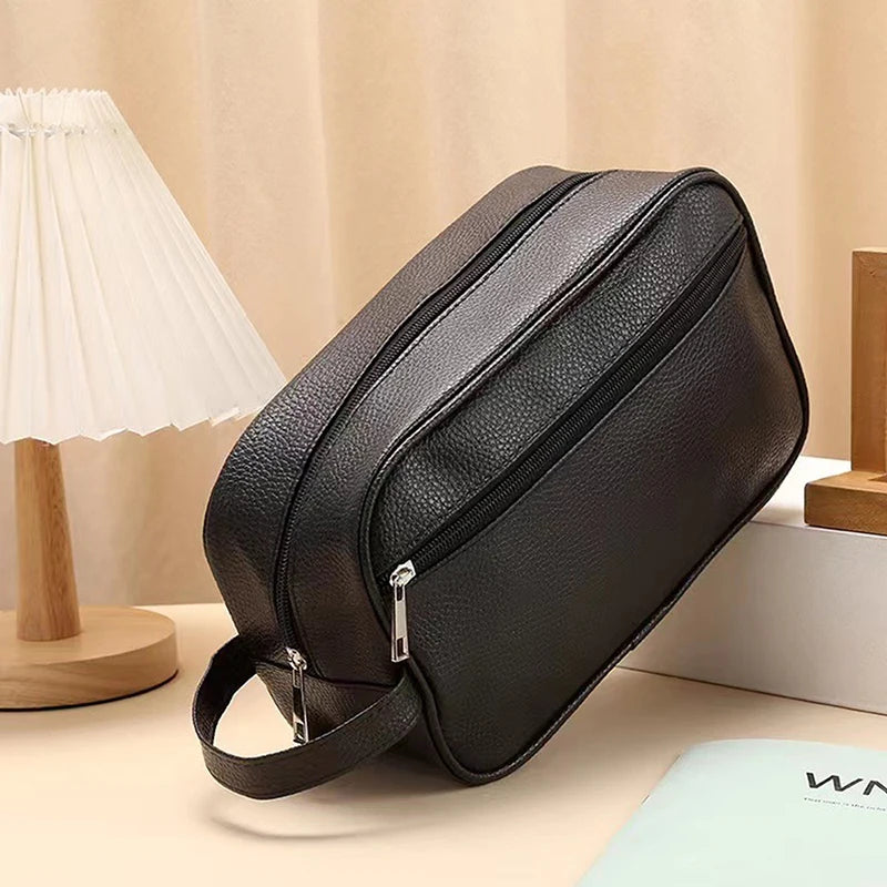Men Business Travel Bag Zipper Makeup Bags PU Leather Travel Toiletry Bag Large Capacity Cosmetics Organizer Storage Pouch