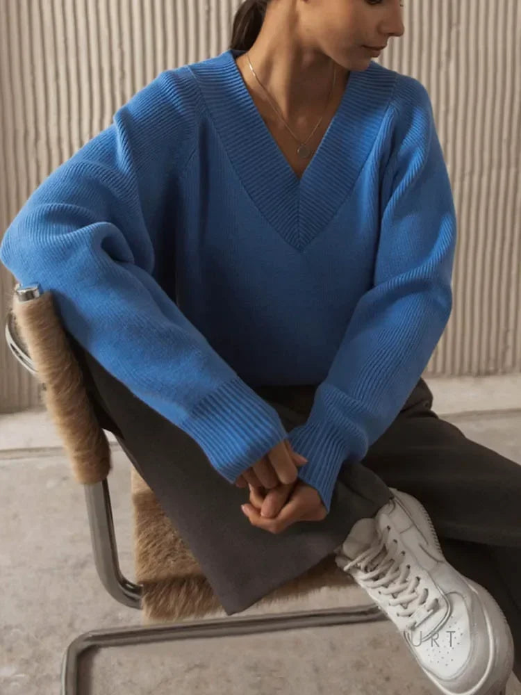 Fashion Sweater Woman Winter 2025 Vintage Oversize Sweaters Female Knitted Top V-neck Jumper Long Sleeve Autumn Women's Pulovers