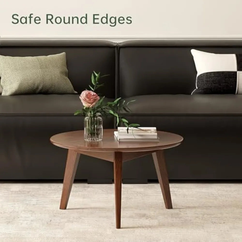 "100% Solid Oak Mini Coffee Table with Round Design and Walnut Finish for Home Use"