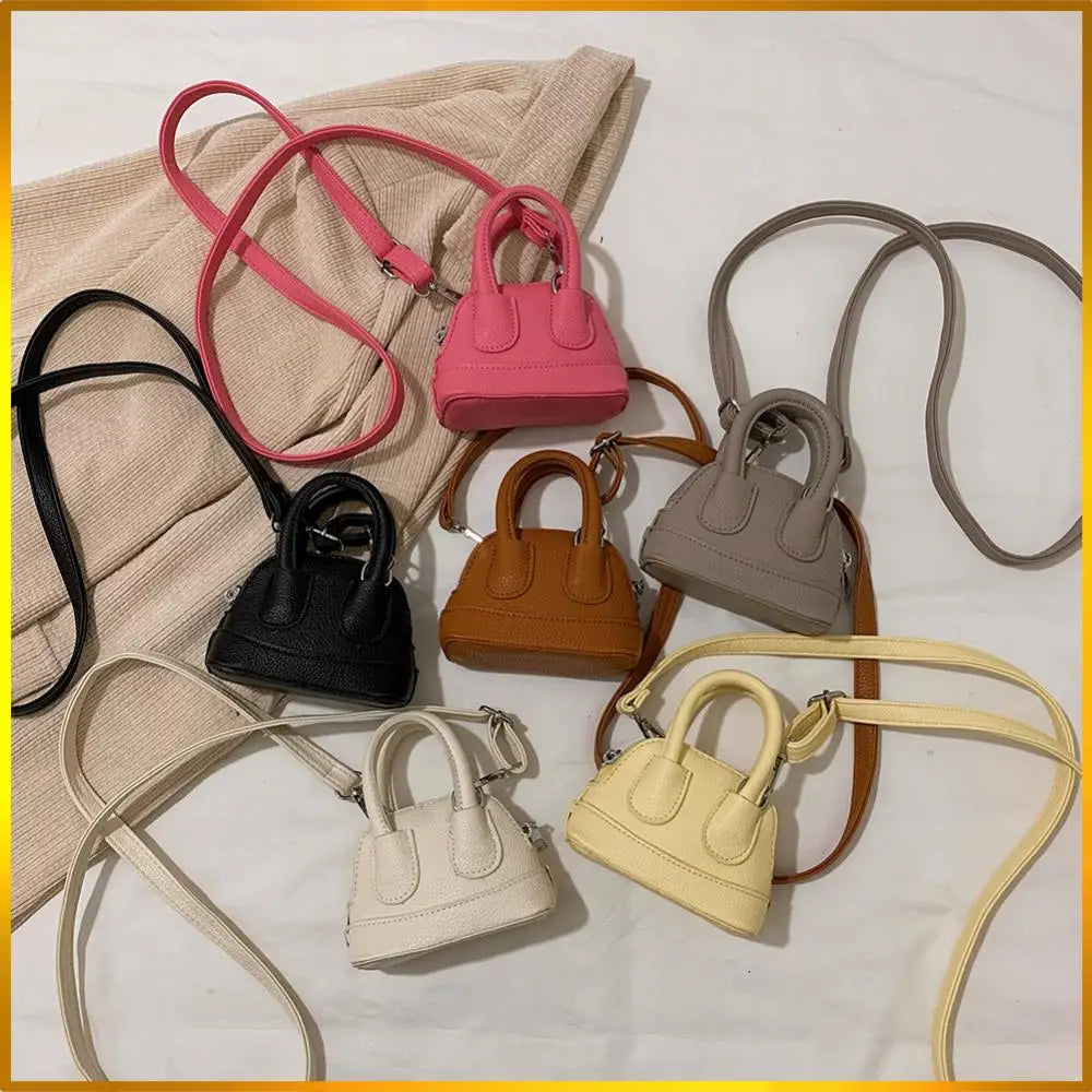 Shoulder Bag for Women Mini Shell Handbag PU Leather with Zipper Top Handle Bag Solid Color Clutch Purse for Work Travel