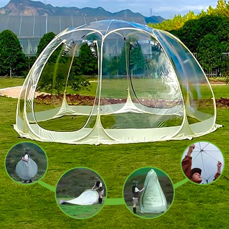 Outdoor Dome Starry Sky Tent, 4-8 Person Transparent Folding, Wind/Rainproof, Quick Setup, 6/8 Sided Camping Tent for Stargazing