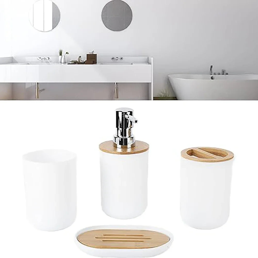 Bathroom Accessory Set,4pcs Gift Set,Toothbrush Holder,Mouthwash Cup,Soap Dish,Soap Dispenser,Washroom Utensils