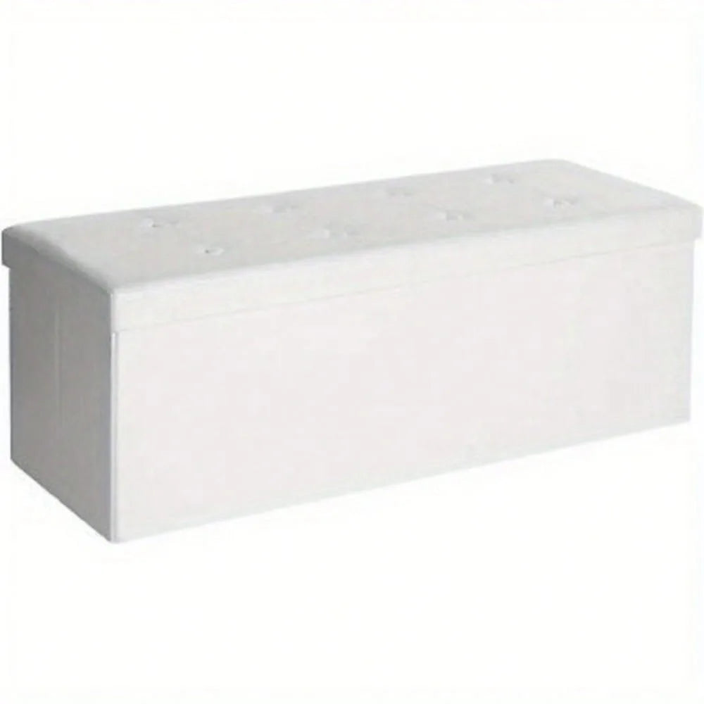 Faux Leather Folding Storage Ottoman Bench 43 inch - White