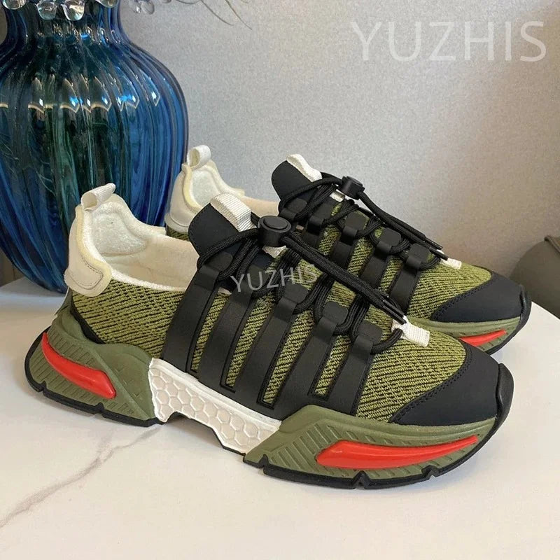 Couple Sneakers Women Lace Up Round Toe Flat Casual Shoes Patchwork Platform Running Shoes Outdoor Sports Shoes Men