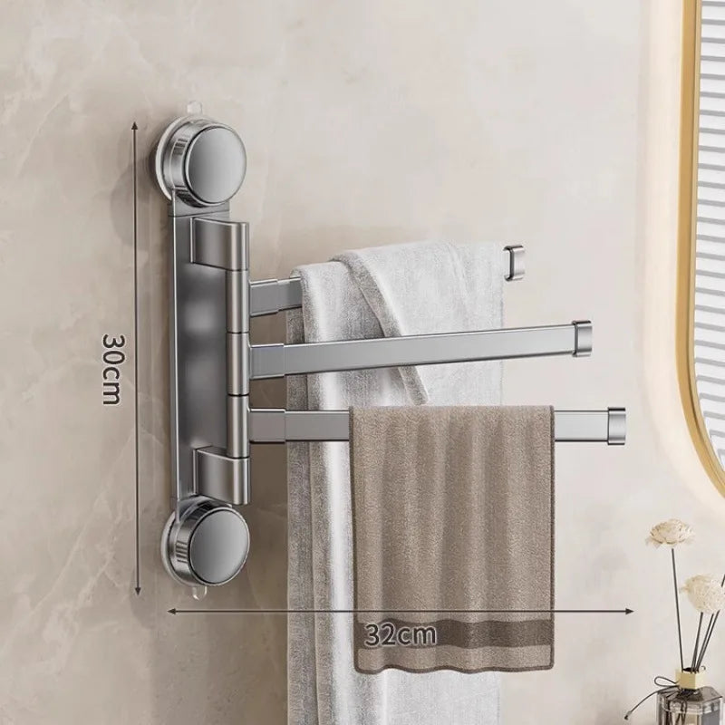 Suction cup no-punch bathroom rotating towel rack bathroom multi-rod drying rack towel bar on wall