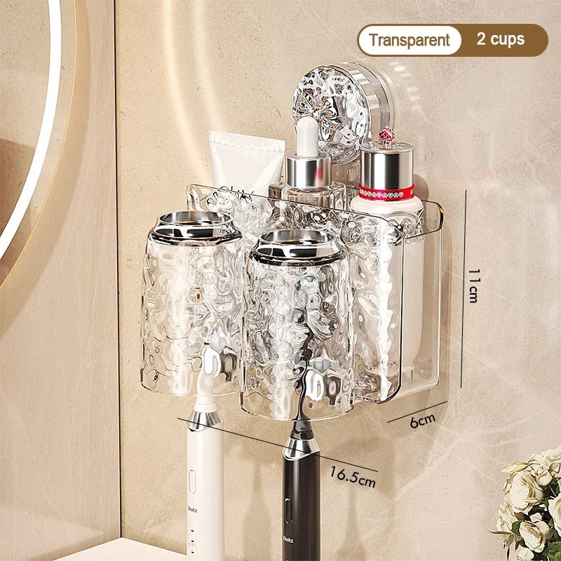 Bathroom Toothbrush Holder With Glacier Pattern Wall Mounted Non Perforated Suction Cup Storage Rack Toothbrush Set Storage Rack