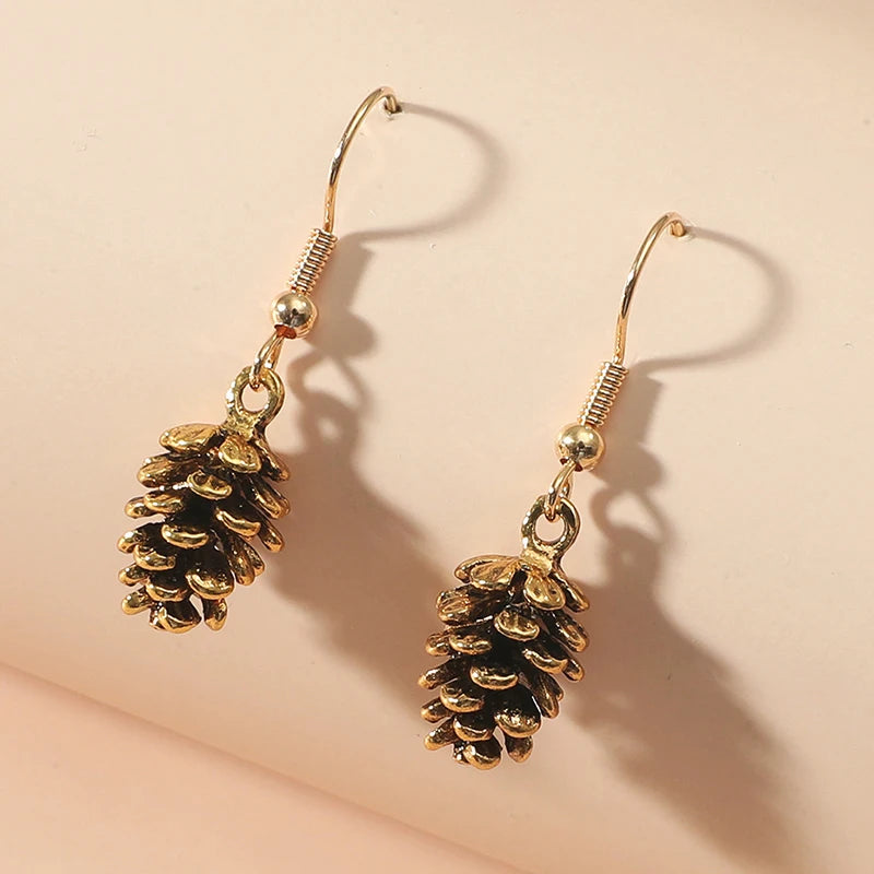 Simple Fashion Vintage Earrings Necklace For Women Pine Nut Plant Specimen Ear Stud Necklace Pinecone Earrings Necklace Jewelry