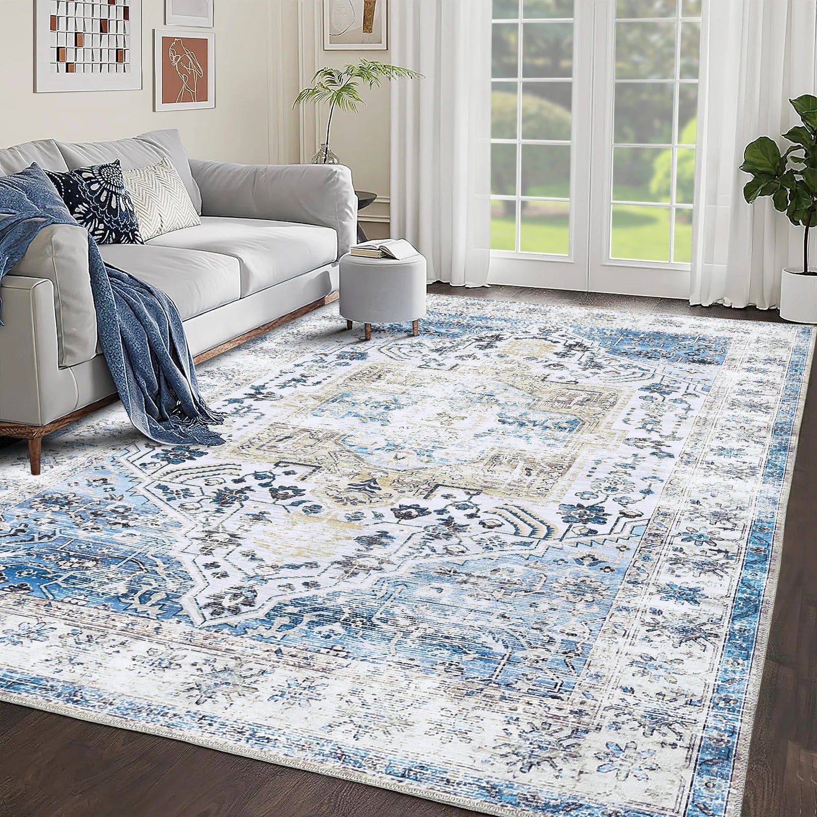 Large Area Rug Living Room Rug 10x13 Vintage Carpet Washable Area Rug Easy Cleaning Stain Resistant Indoor Carpet with Non-Slip