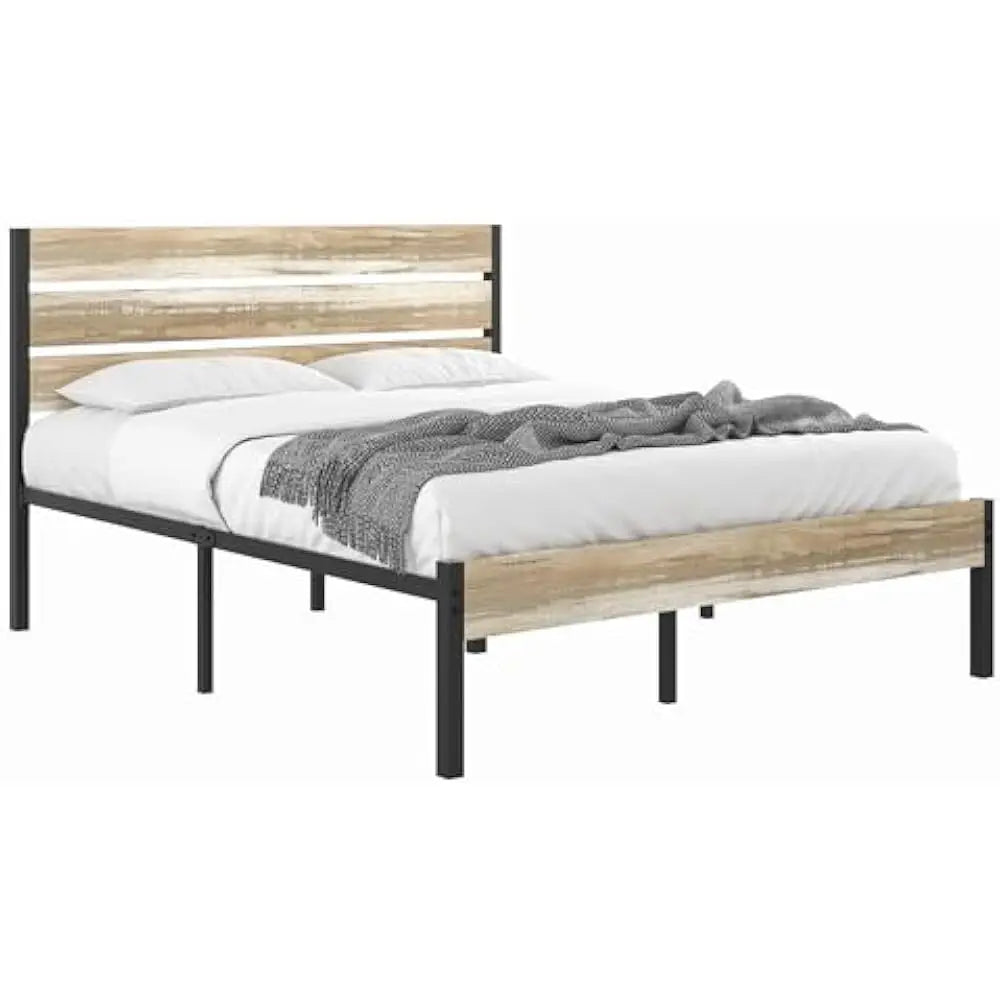 14 Inch Queen Size Bed Frame w/Wood Headboard and Foot board, Platform Mattress Foundation, No Box Spring Needed, Easy Assembly