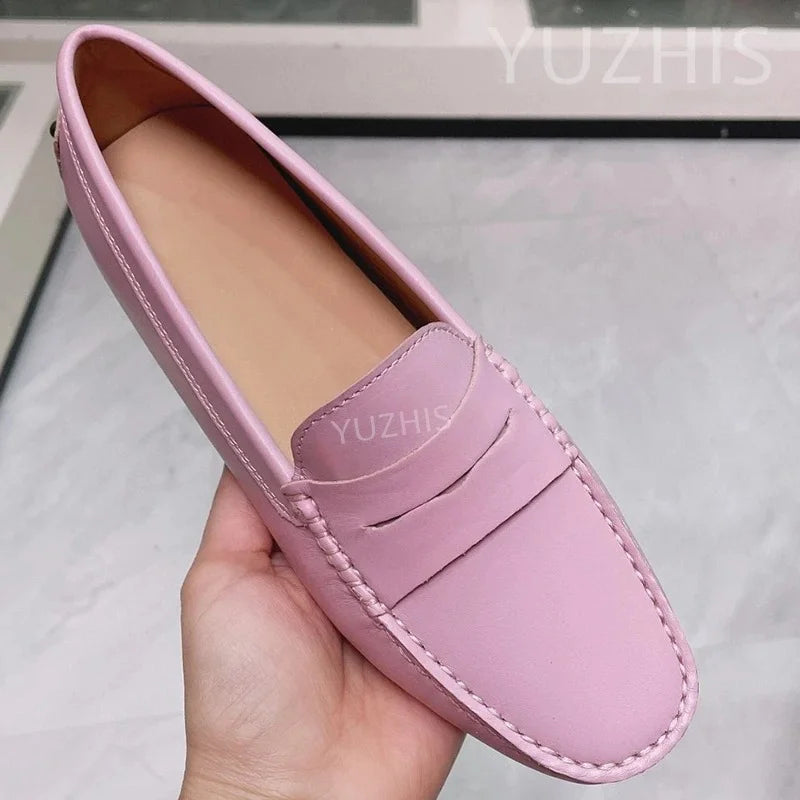 Candy Color Flat Classic Shoes For Women Genuine Leather Slip On Loafers Spring Autumn Casual Shoes Concise Flat Shoes Women
