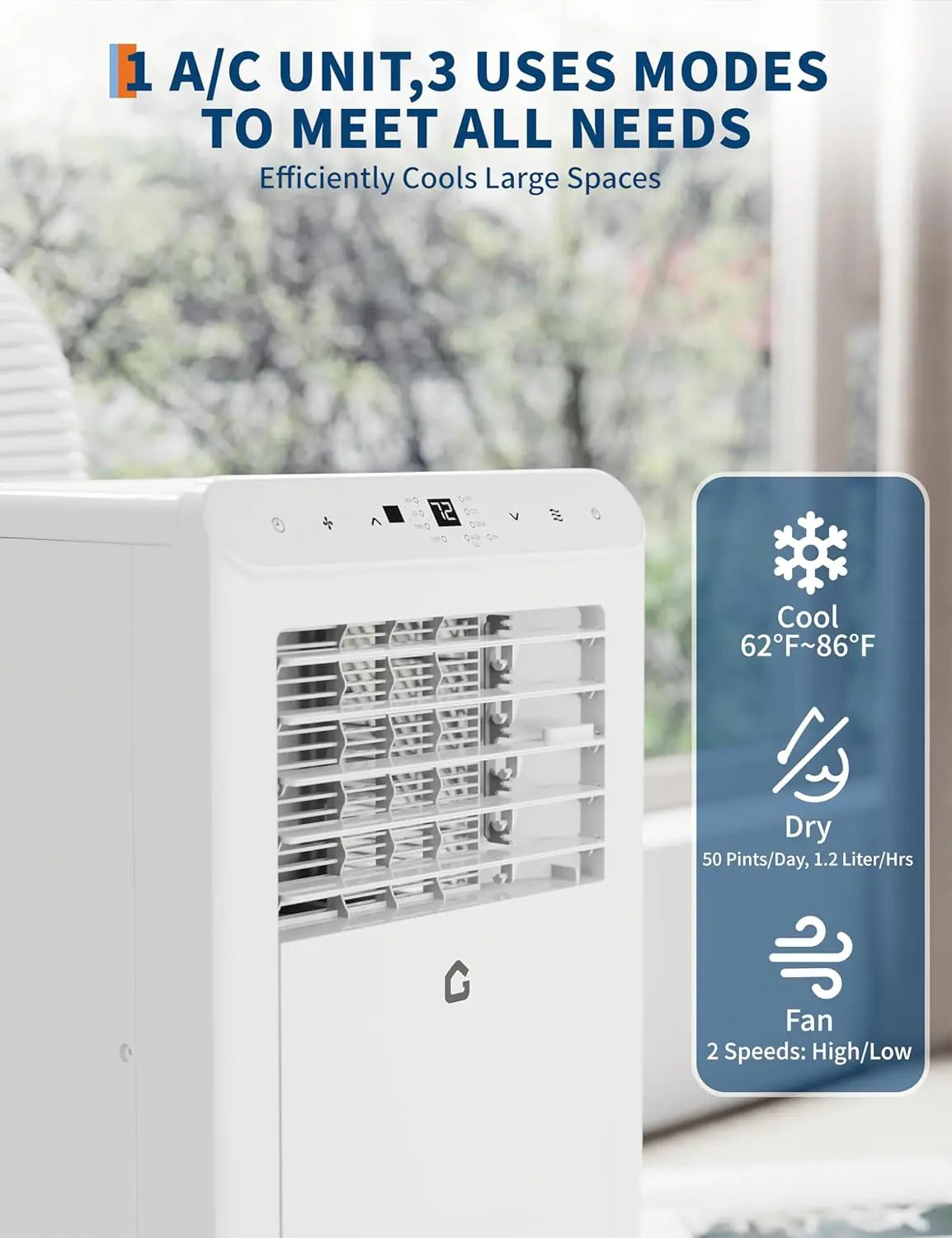 8000 BTU Portable Air Conditioners, 3-In-1 Portable AC Units for Rooms with Dehumidifier, Quiet Room Up to 350 Sq.Ft.Timer