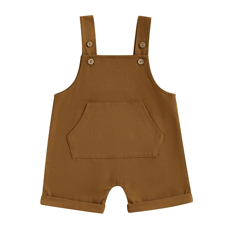 Infant Toddler Denim Overalls Sleeveless Square Neck Front Pocket Suspender Shorts Baby Romper Jumpsuit for Boys Girls