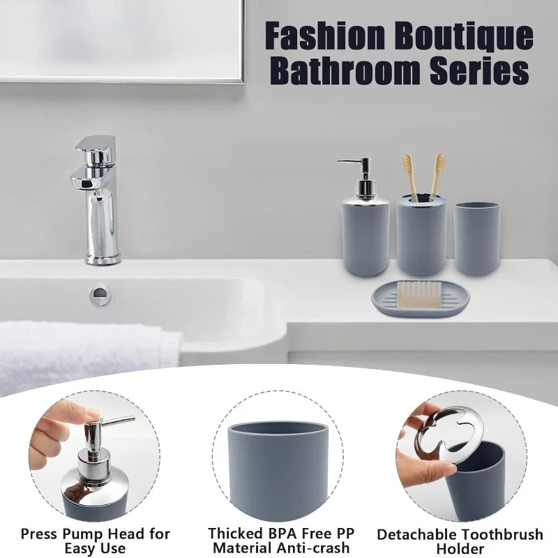Bathroom Accessory Set 4 pcs Shatter-Resistant Resin Lotion Soap Dispenser Toothbrush Holder Soap Dish Bathroom Decor Gift