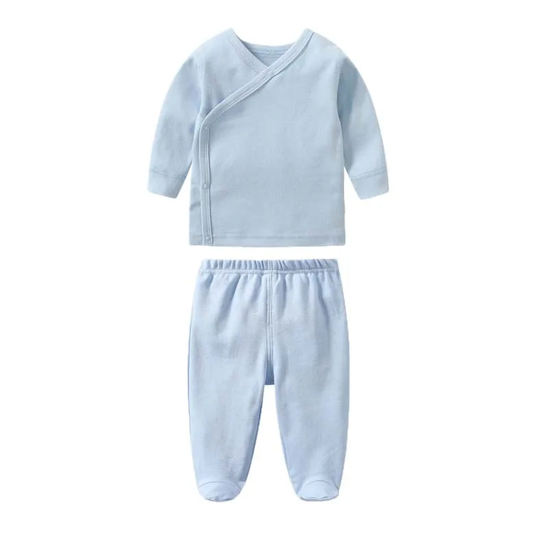 Baby Clothes Infant Boys Girls Set Long Sleeve Cotton Slanting Open Button T-Shirt Tops Solid Color Pants Spring Baby Outfits