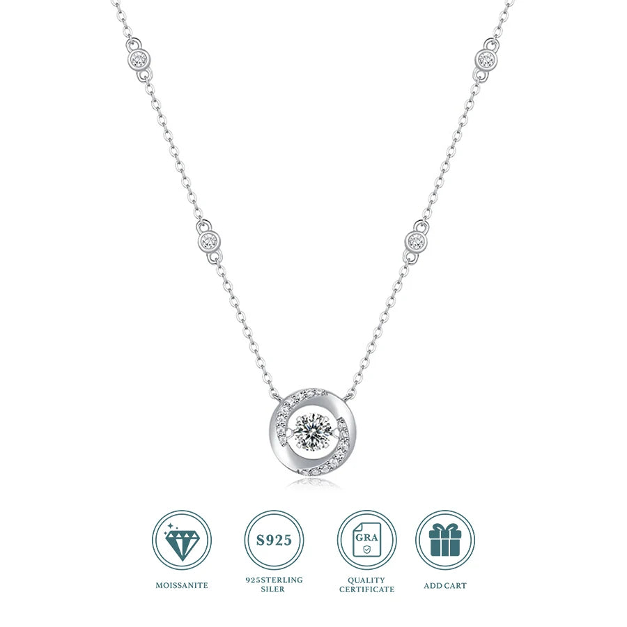 JIUZUAN Moissanite Pendant Necklace 925 Sterling Silver 18K Gold Plated Elegant Round Design for Women Comes with GRA Certificat