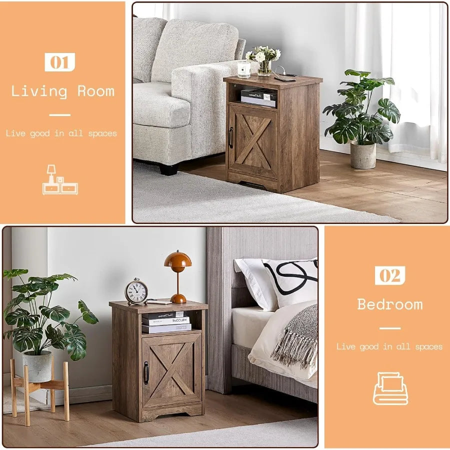 AMERLIFE 3Piece Farmhouse Table Set Includes Coffee Table Two End Tables Side Table with Charging Stationd USB Ports for Living