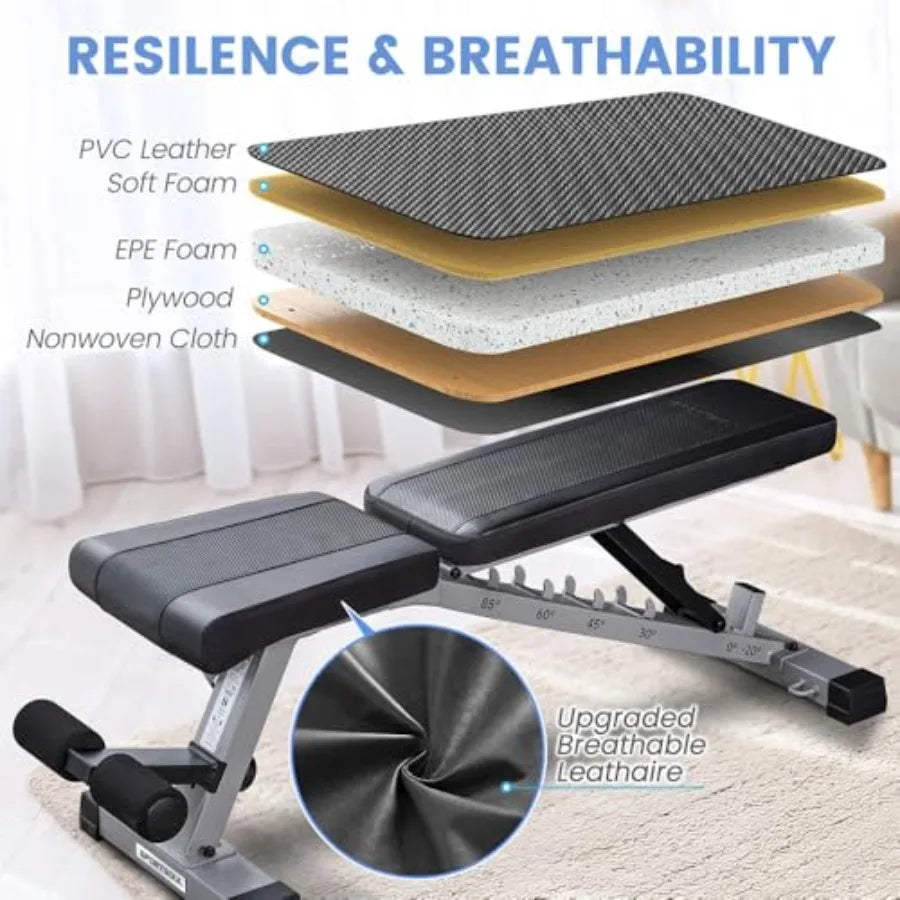 Adjustable Weight Bench Heavy Duty Fitness Bench For Weight Training Home Gym Bench Weightlifting and Strength Training Upgrade