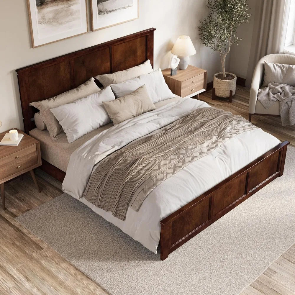Walnut AFI Charlotte King Size Solid Wood Platform Bed with Matching Footboard