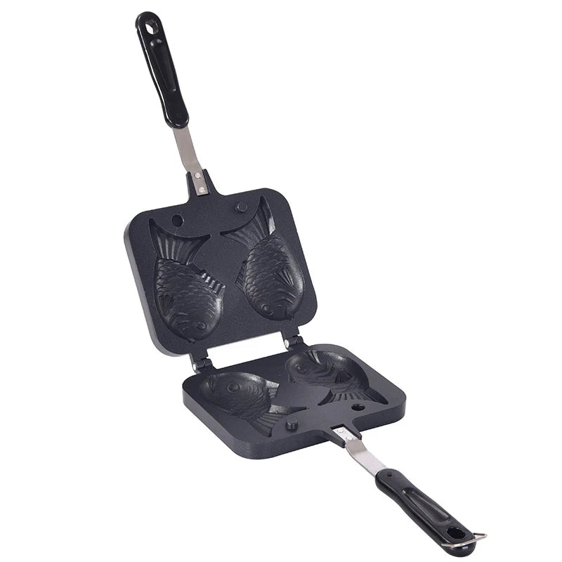 Kitchen Japanese Taiyaki Double Fish Shaped Hot Dessert Waffle Cake Maker Pan Japanese Pancake Double Pan Fry Pan Waffle Molds