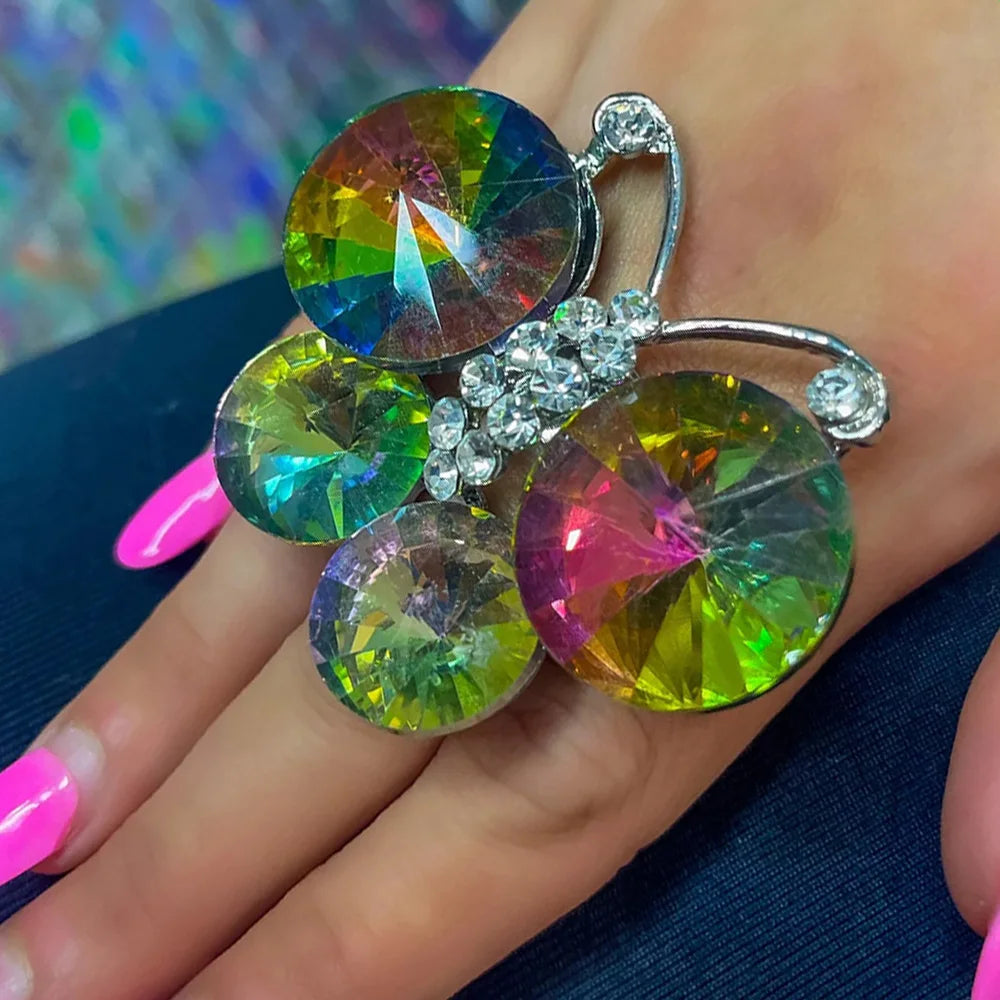 Stonefans Creative Butterfly Finger Ring Oversize Y2k Hand Decoration Fashion Design Rhinestone Open Ring Handmade Jewelry Party