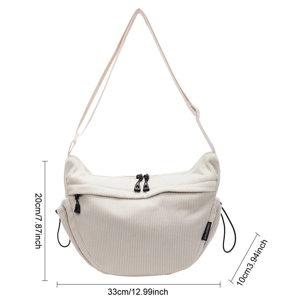 Corduroy Stylish Dumpling Bag Large Capacity Fashion Shoulder Bag Adjustable Strap Crescent Crossbody Bag Trendy Carrying Bag