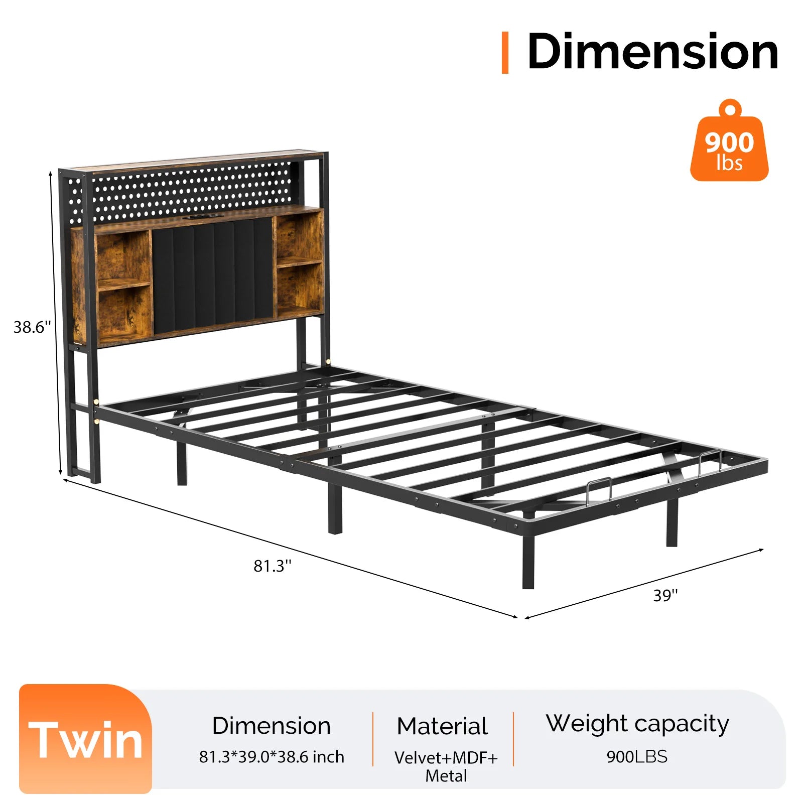 Twin Floating Bed Frame with Upholstered Headboard Charging Station/LED Lights