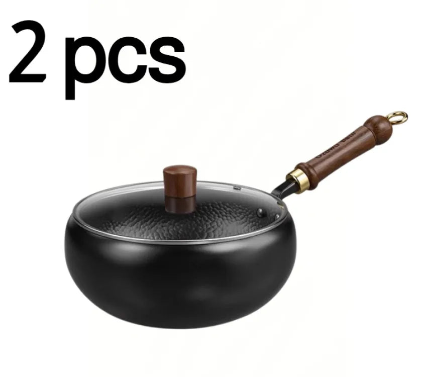 Big Belly Pot Household Hand Hammered Traditional Deepened Non-stick Iron Pot Multipurpose Uncoated Small Frying Pan with Lid