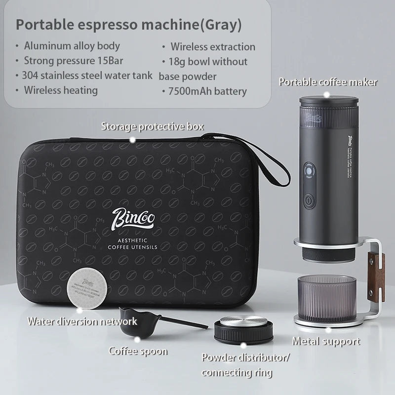 Bincoo Portable Electric Espresso Coffee Maker for Camping Wireless Heating Concentrated Extraction Coffee Machine Red Dot Award