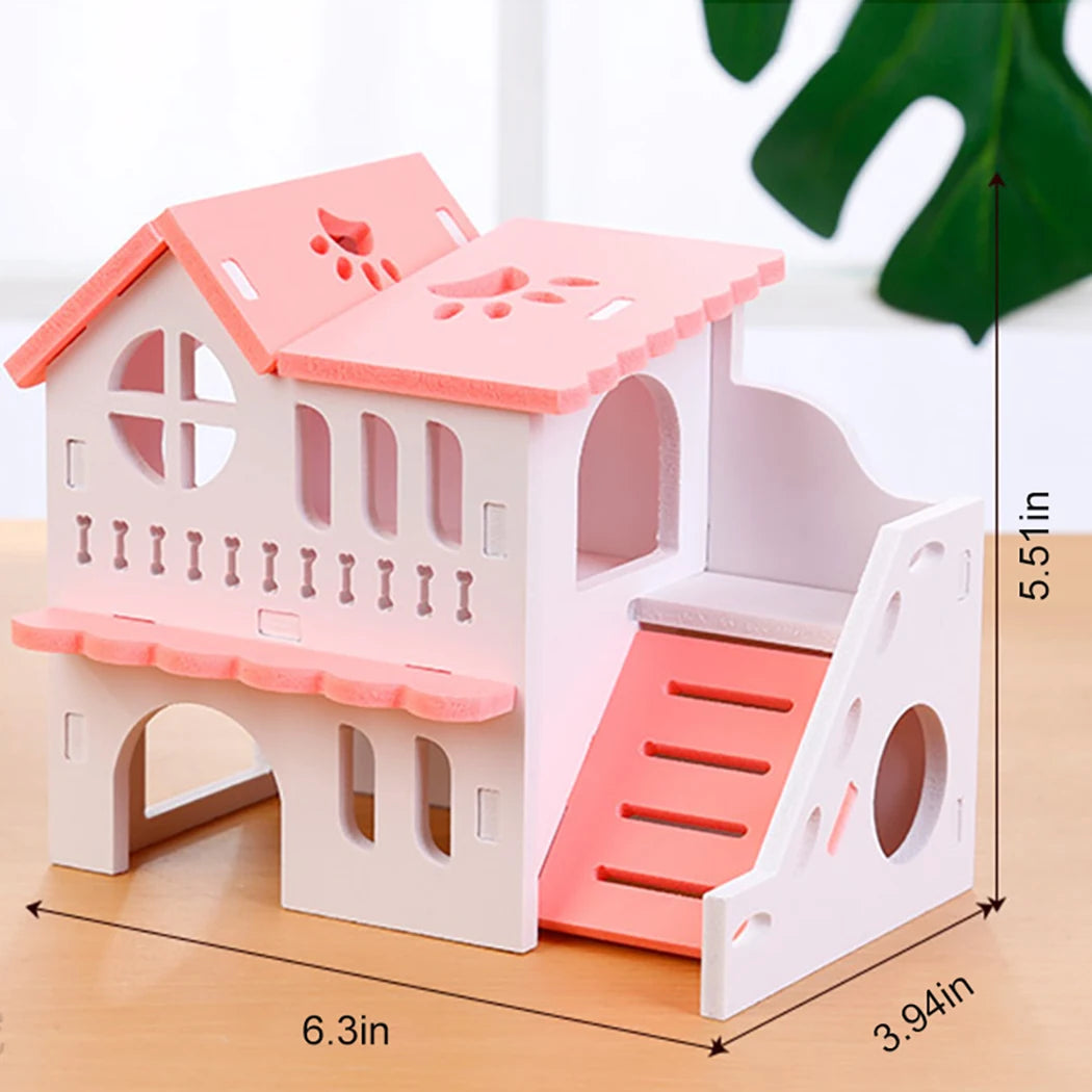 Hamster House Toy Pet Small Animal Hideout Hamster Wooden House 2 Layers With Ladder Design Wooden Hut Play Toys