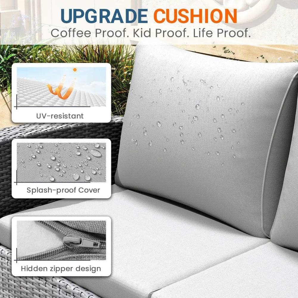 Gray Wicker Outdoor Patio Furniture Set, 4-Piece Conversation Area for Deck, Porch, with Cushioned Sofa Chairs
