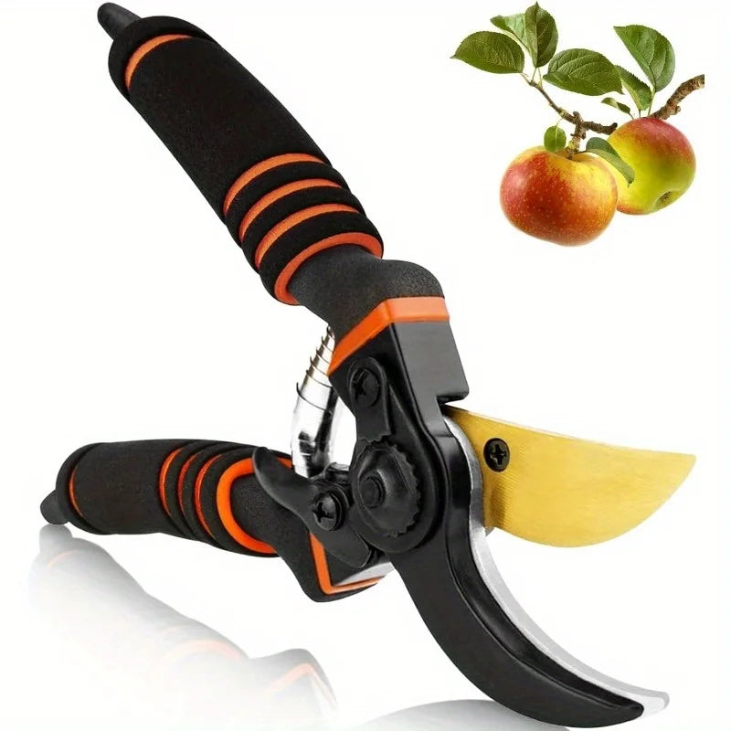 Pruning Shears with Ergonomic Black & Orange Handle - Heavy-Duty Garden Shears Classic Design, Durable Construction Portable Out