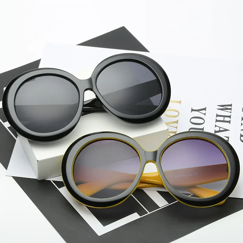 Unisex Big Round Sunglasses Women 2023 New Fashion Retro Oversized Sun Glasses Vintage Gradient Black Shades Luxury Eyewear