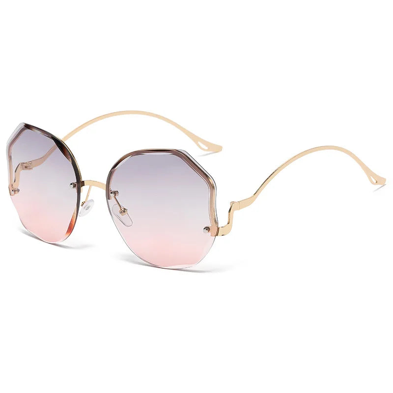Female Ins Popular Sunglasses Luxury Frameless Ocean Lens Large Sun Glasses Goggles Fashion Travel UV400 Eyewear for Women Men