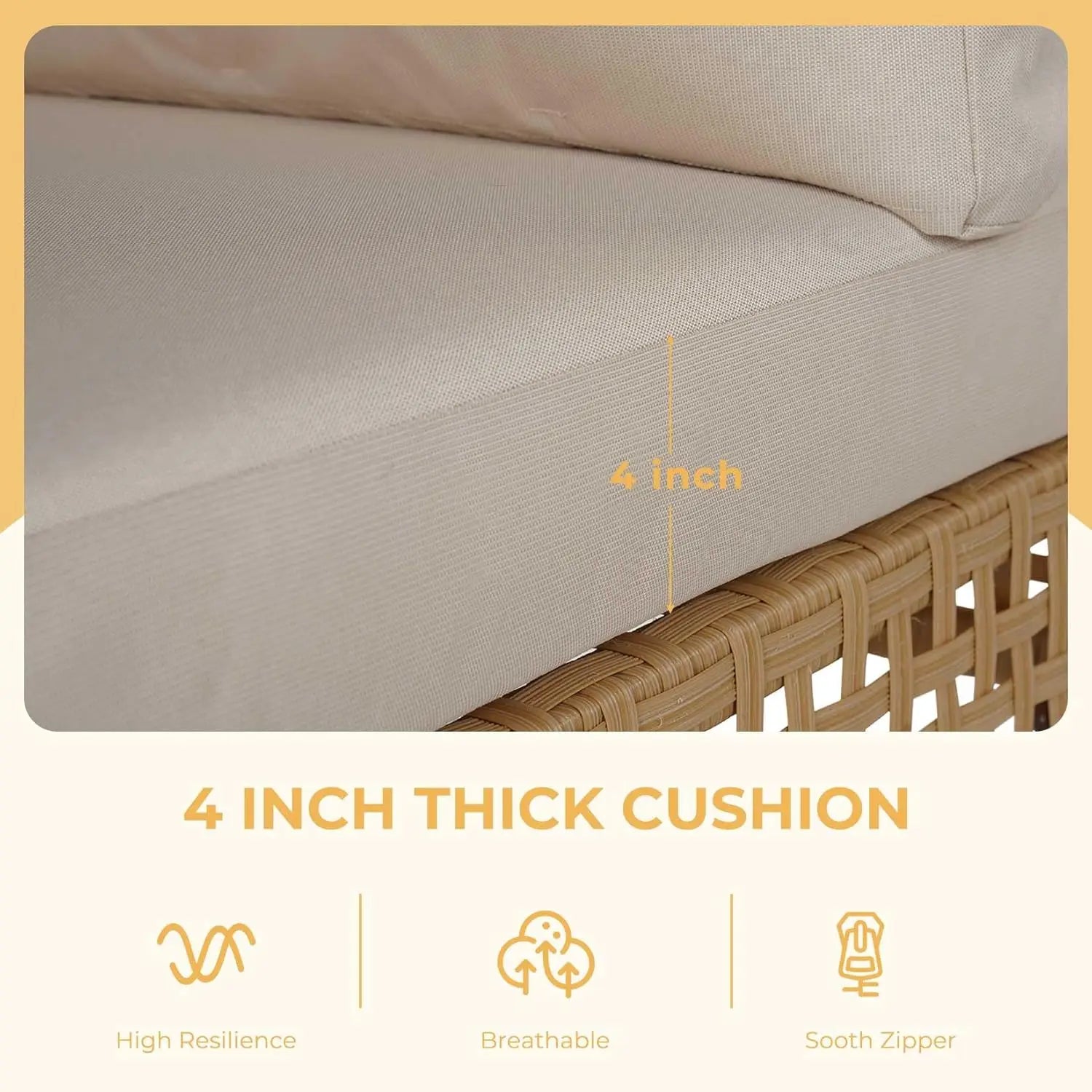 7pcs Wicker Patio Furniture Set, Boho Outdoor Conversation Set Sectional Sofa With Thick Cushions And Coffee Table