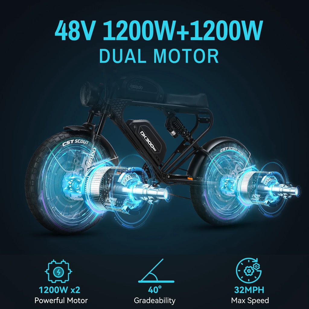 MEELOD DK300 MAX adult E-bike 1200W*2 48V 30Ah battery commute Electric Bike,20-inch Fat Tire E-Mountain bike