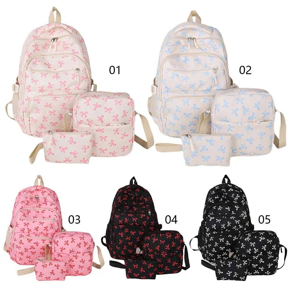 3Pcs/Set Bow Print Backpack with Crossbody Bag and Small Purse Bow Student Bookbag Cute Laptop Backpack for Teens Girls