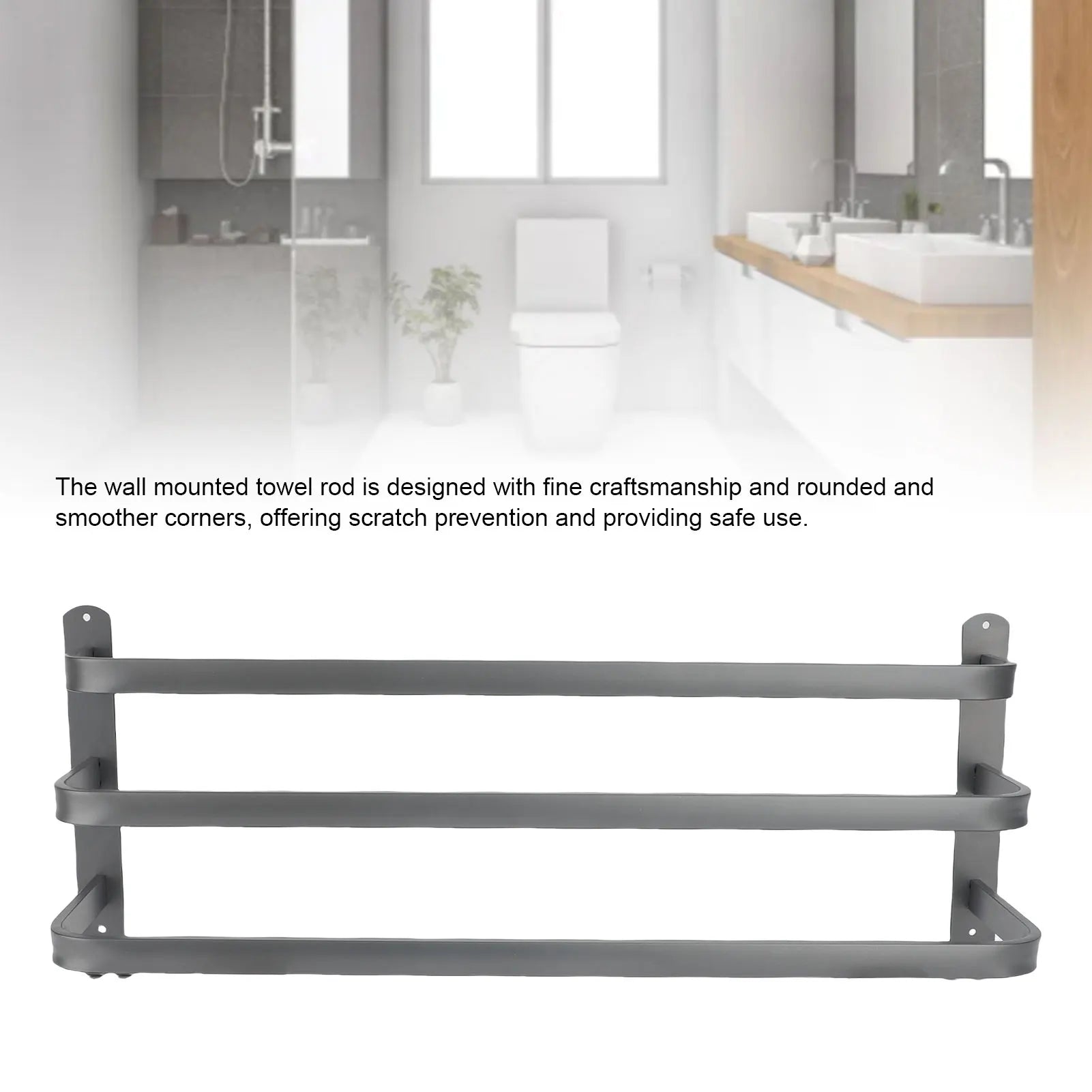 3 Tier Bathroom Towel Rack 60CM Aluminum Alloy Space Saving Convenient Hook Wall Mounted Towel Bar Holder Organizer for Kitchen