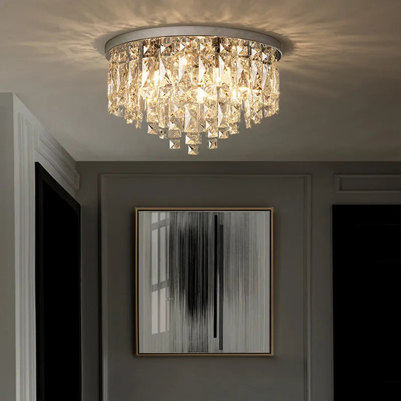Modern Bedroom Crystals E14 Ceiling Lamp Lustre Lamp Steel Led Ceiling Lights Art Deco Led Chandelier Lighting Fixtures Lamp