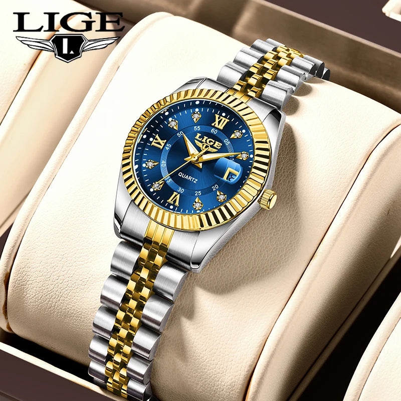 LIGE Top Luxury Watches For Women Vintage Fashion Ladies Watch Waterproof Date Stainless Quartz Wristwatches Reloj Mujer 2025