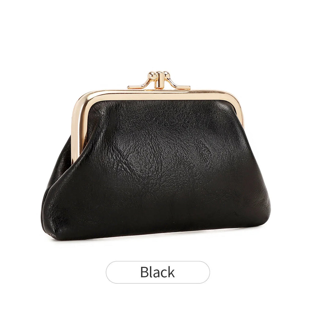 Cute Clip Lock Women's Coin Purse Retro Solid Color Bifold Kiss Lock Small Wallet Simple PU Leather Lipstick Portable Pocket Bag