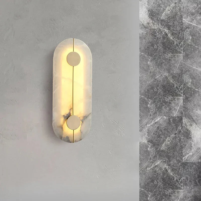 Minimalist Round Marble LED Wall Lamp Alabaster Sconce for Bedroom Bedside Living Room Corridor Kitchen Modern Home Decor Light
