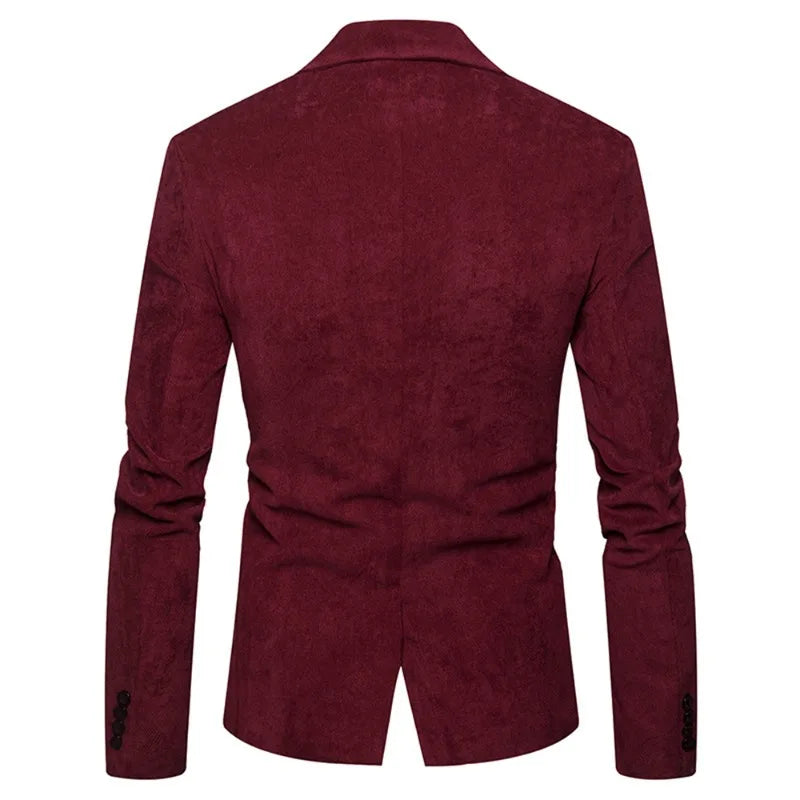 Men's Casual Suit Jacket Fashion Solid Color High Quality Corduroy Button Pocket Lapel Jacket Business Party Leisure Suit
