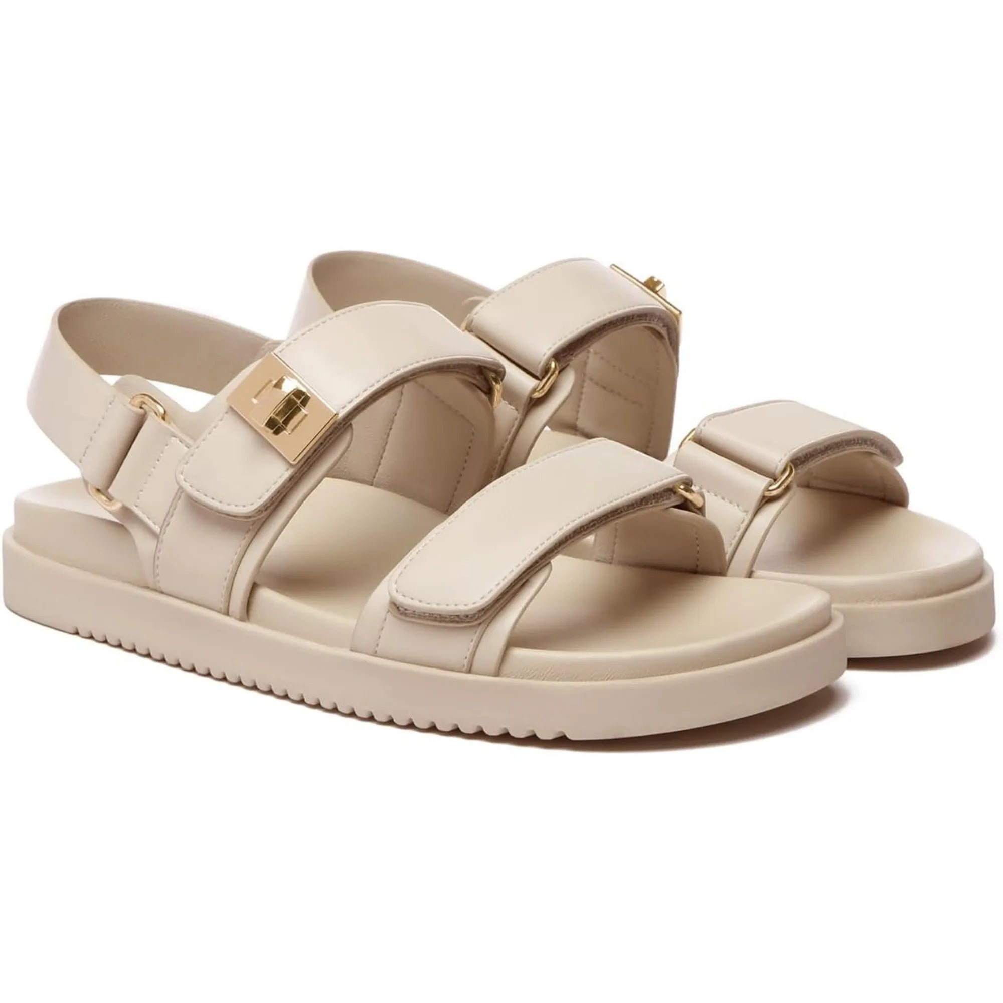 Women's Flat Sandals Comfort Adjustable Double Strap Slip on Leather Footbed Sandals shoes for women