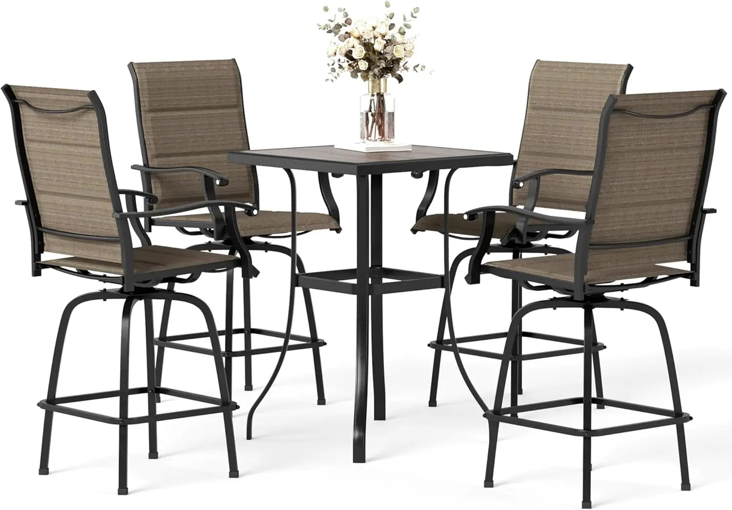 5-Piece Outdoor High Top Bar Set - Bar Height Table and Chairs for Patio, Waterproof Bistro Set for 4, Light Blue
