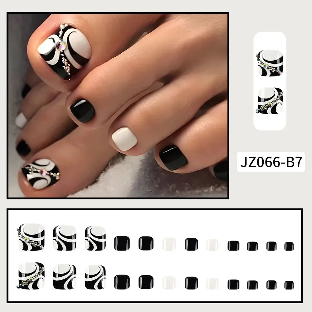 Summer Beach Toe False Nail Press on Nails 24 Pcs Fake Nails Set Shell Design Decorated Toe Nails Acrylic Stick on Toe Nail