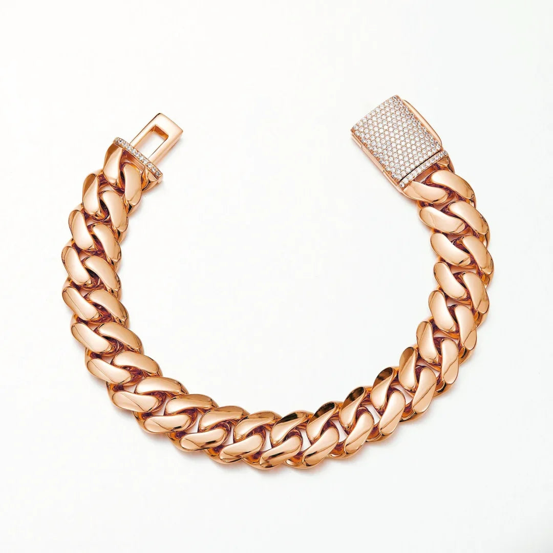 8-22mm Rose Gold  316L Stainless Steel  Cuban Miami Link Chain Iced Out CZ Box Clasp Necklace Fashion Hip Hop Unisex Jewelry