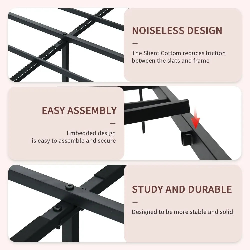 Catrimown Queen Bed Frame with Headboard, Metal Bed Frame Queen Size, Heavy Duty Metal Platform Bed Frame, Under Bed Storage, No