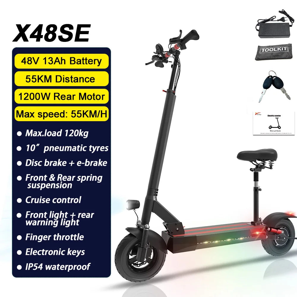 Up to 65km/h 80km 1200W 2500W Adults Electric Scooters 48V/52V Motor 10'' Pneumatic Tires Foldable E Scooter 200kg Loading