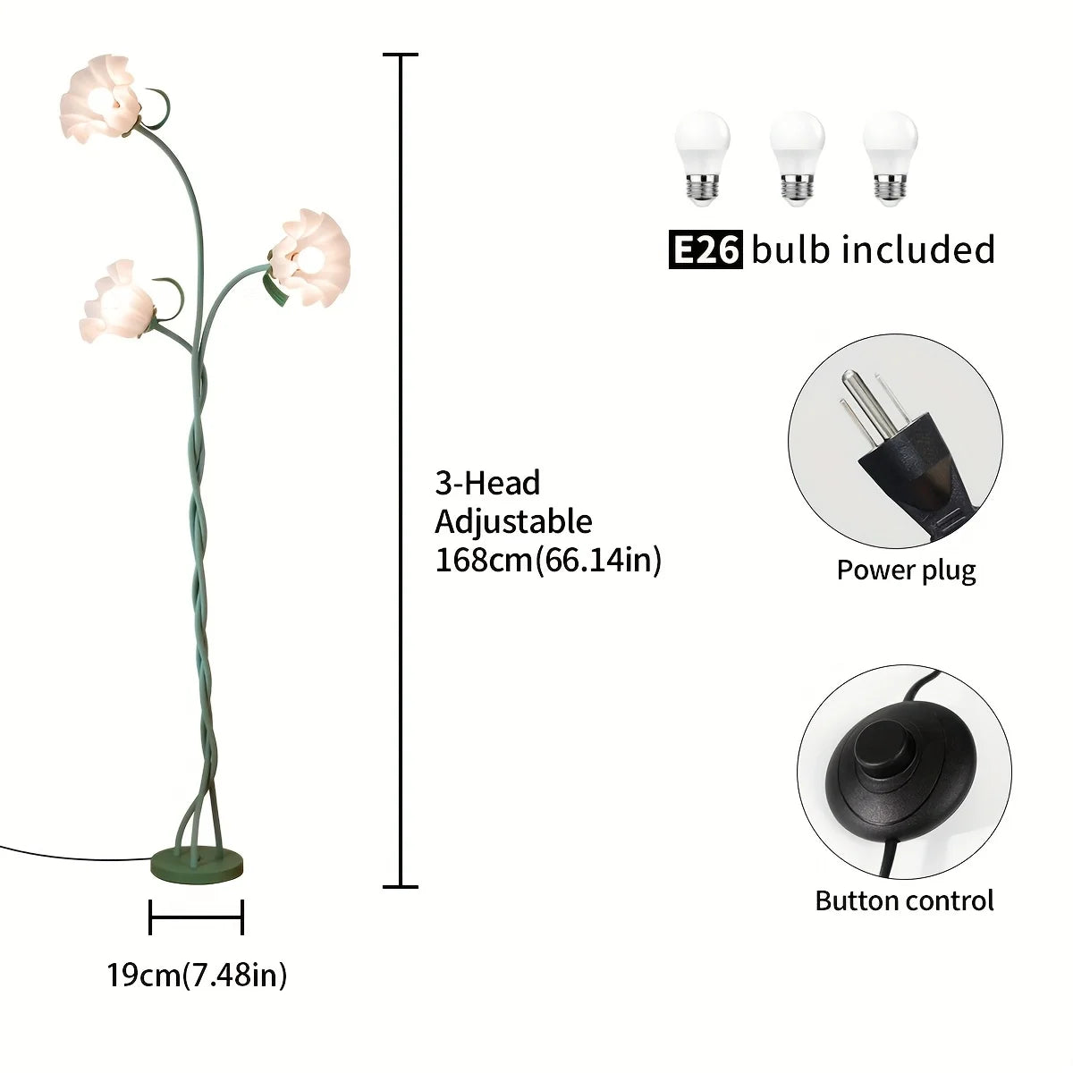 Modern Art Flower Floor Lamp, Flexible Arm Creative DIY Shape 3-Color Temperatures LED Corner Floor Lamp