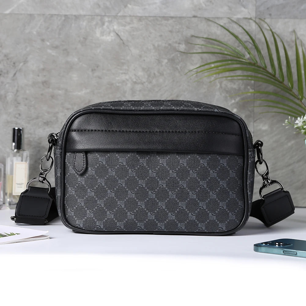 Casual Business Purse Handbag Classic Pattern Men Shoulder Crossbody Bag Wide Strap Small Square for Travel Work Male Sling Bags
